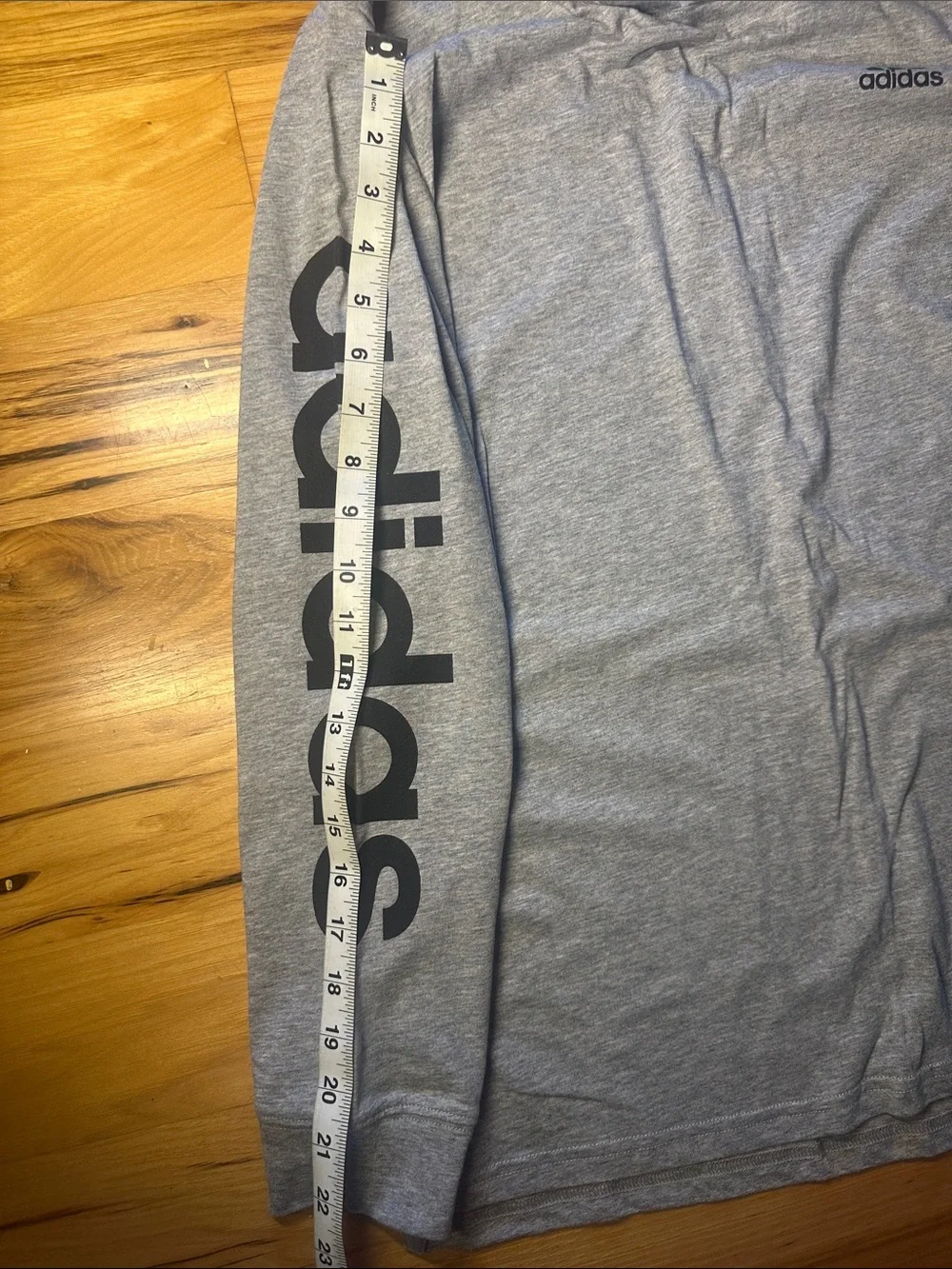 adidas Light Gray Hooded Long-Sleeve Logo Tee